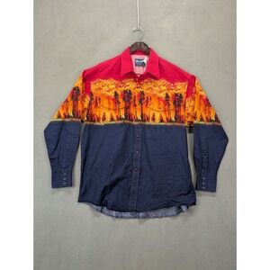 Wrangler Western Shirt XL Forest Fire Tree Print Pearl Snap Long Sleeve Cowboy